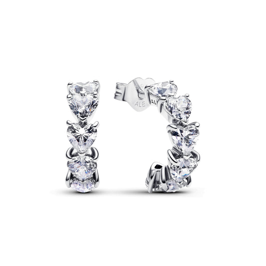 Hoop Earrings – Sterling Silver – Sparkling Hearts Open