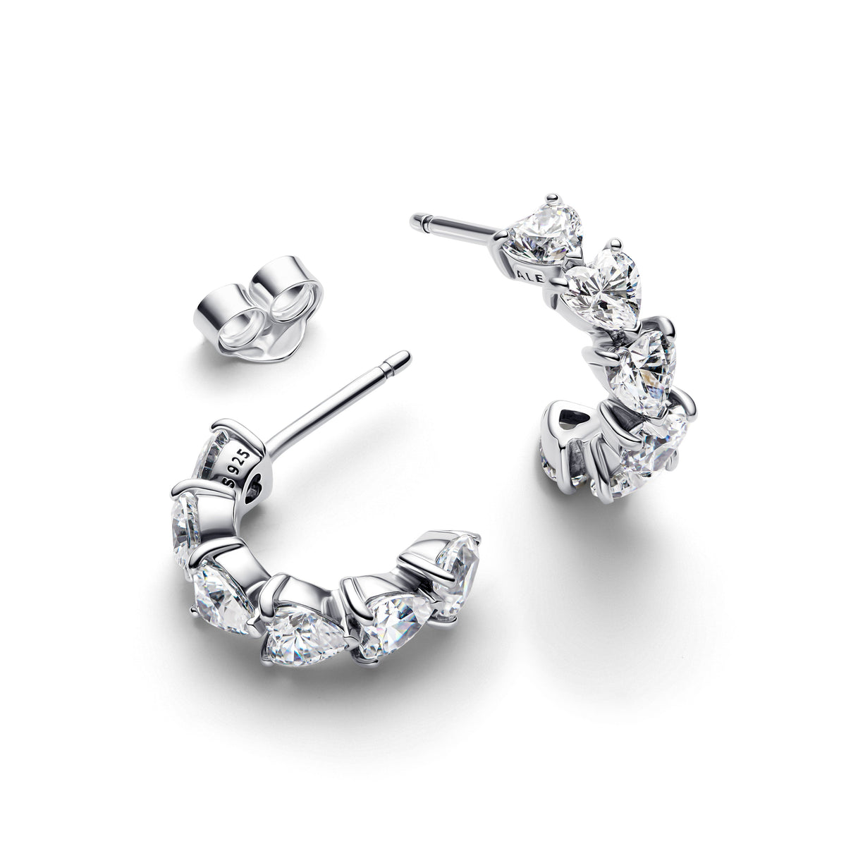 Hoop Earrings – Sterling Silver – Sparkling Hearts Open