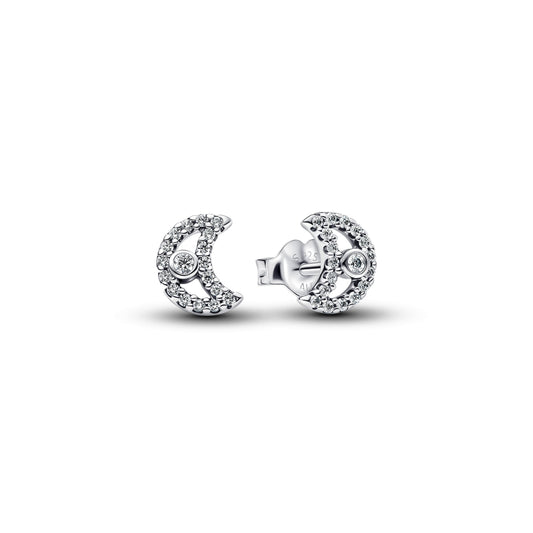 Stud Earrings – Sterling Silver – Sparkling Moon