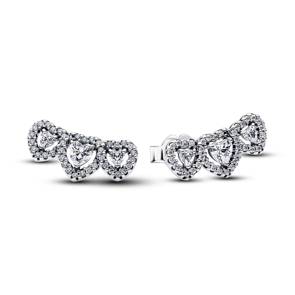 Stud Earrings – Sterling Silver – Halo Heart Trilogy