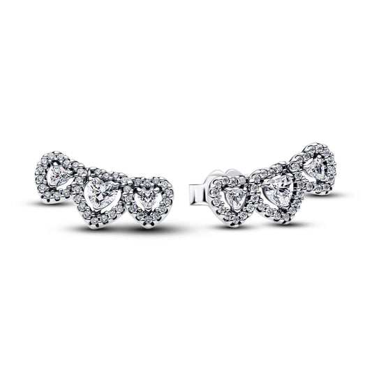 Stud Earrings – Sterling Silver – Halo Heart Trilogy