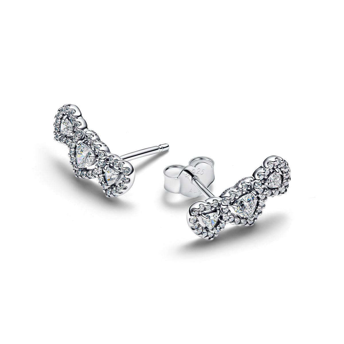 Stud Earrings – Sterling Silver – Halo Heart Trilogy