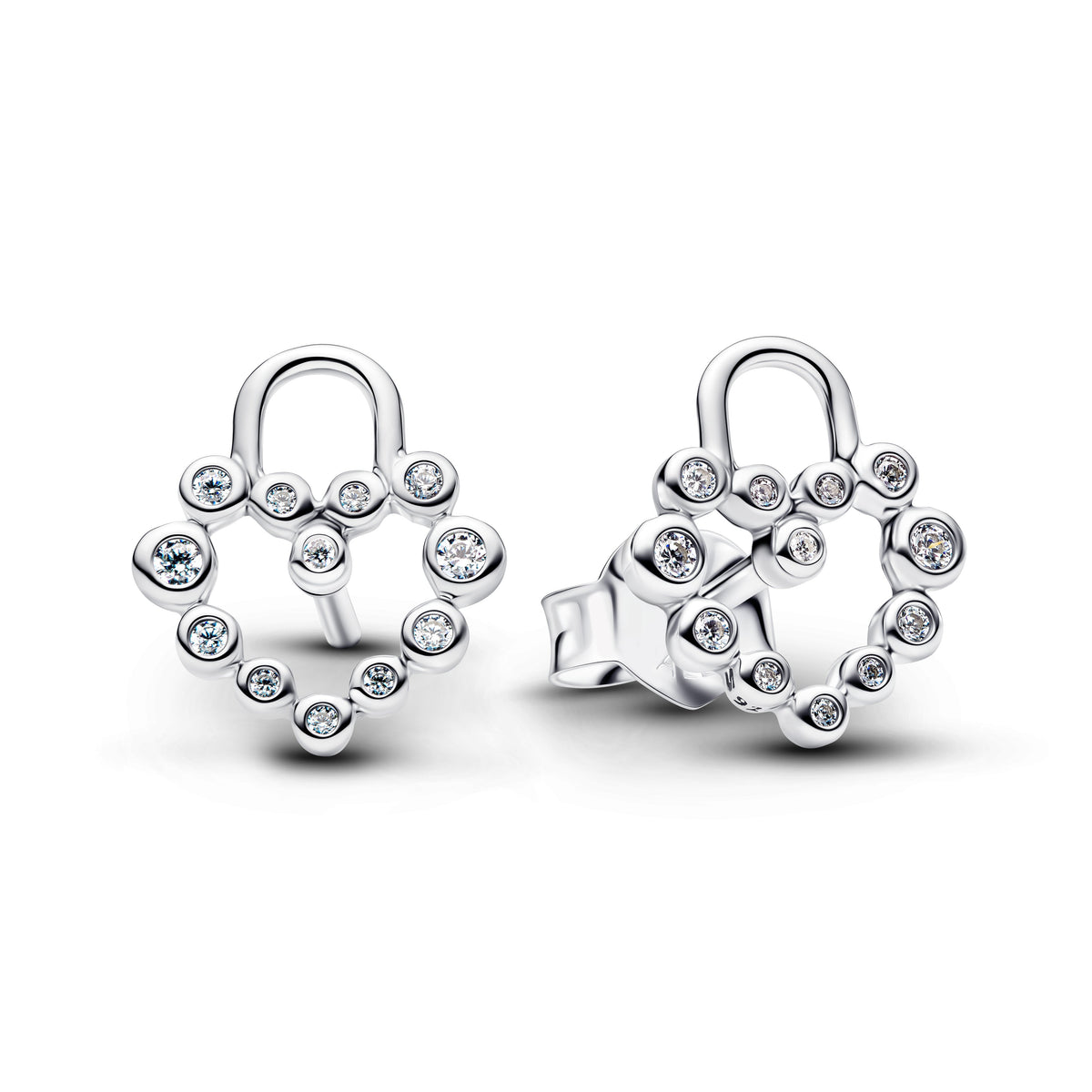 Stud Earrings – Sterling Silver – Sparkling Heart Padlock
