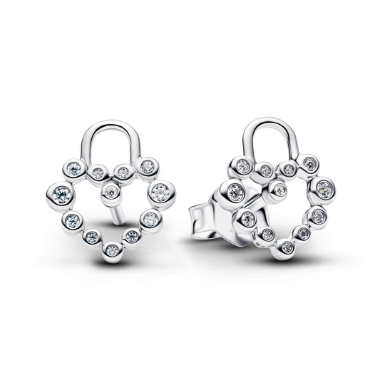 Stud Earrings – Sterling Silver – Sparkling Heart Padlock