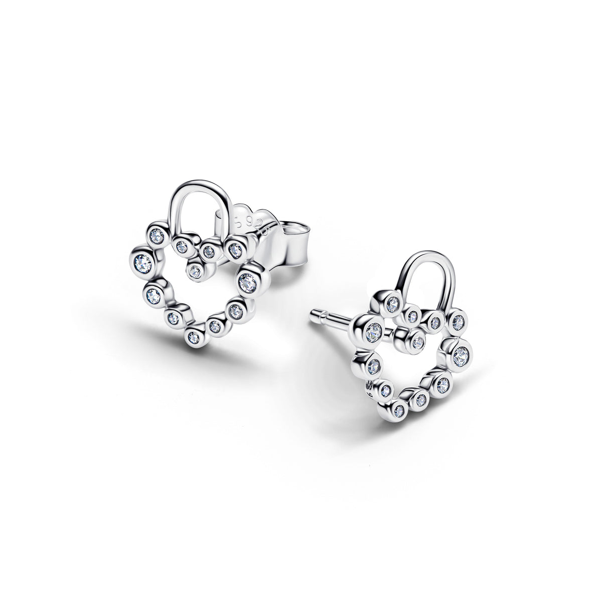 Stud Earrings – Sterling Silver – Sparkling Heart Padlock