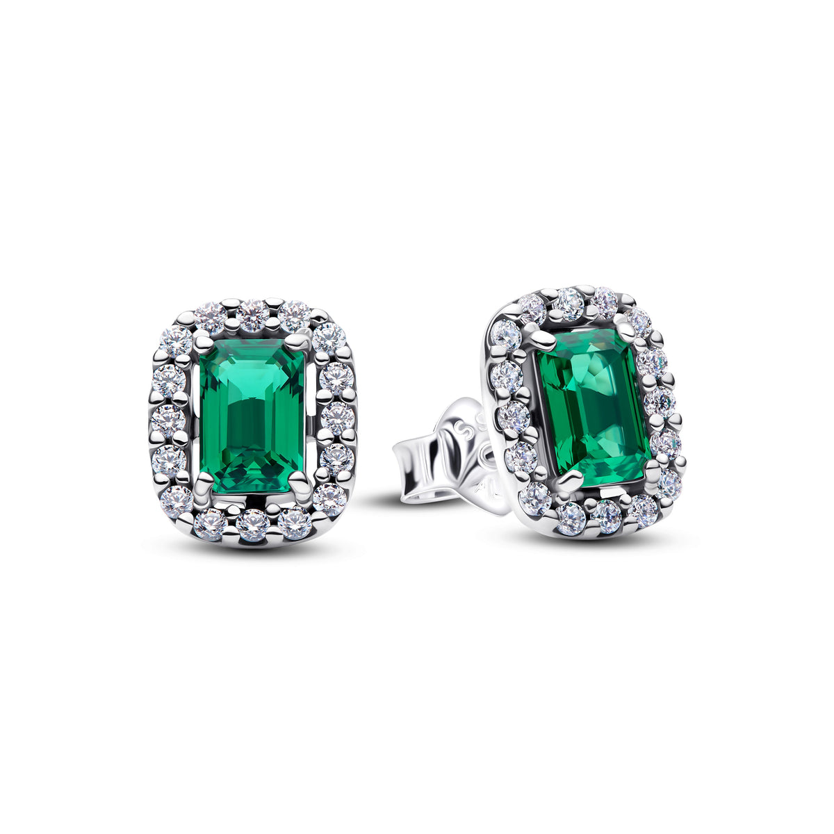 Stud Earrings – Sterling Silver – Sparkling Rectangular