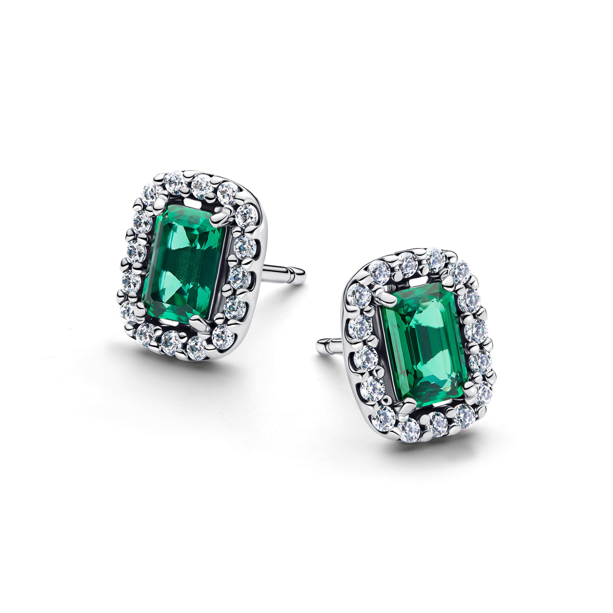 Stud Earrings – Sterling Silver – Sparkling Rectangular