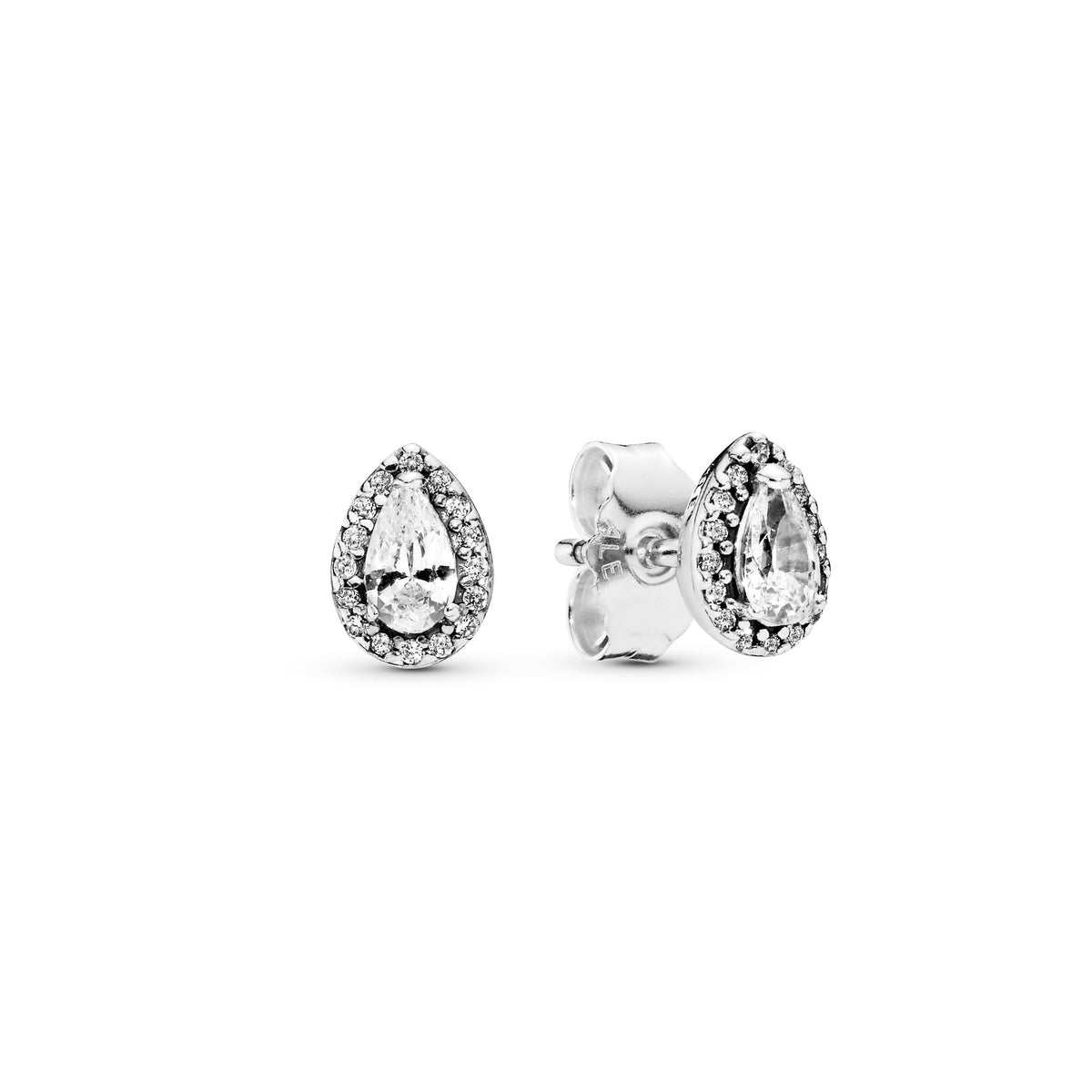 Stud Earrings – Sterling Silver – Sparkling Teardrop Halo