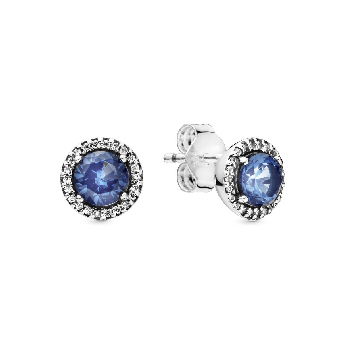 Stud Earrings – Sterling Silver – Blue Round Sparkle