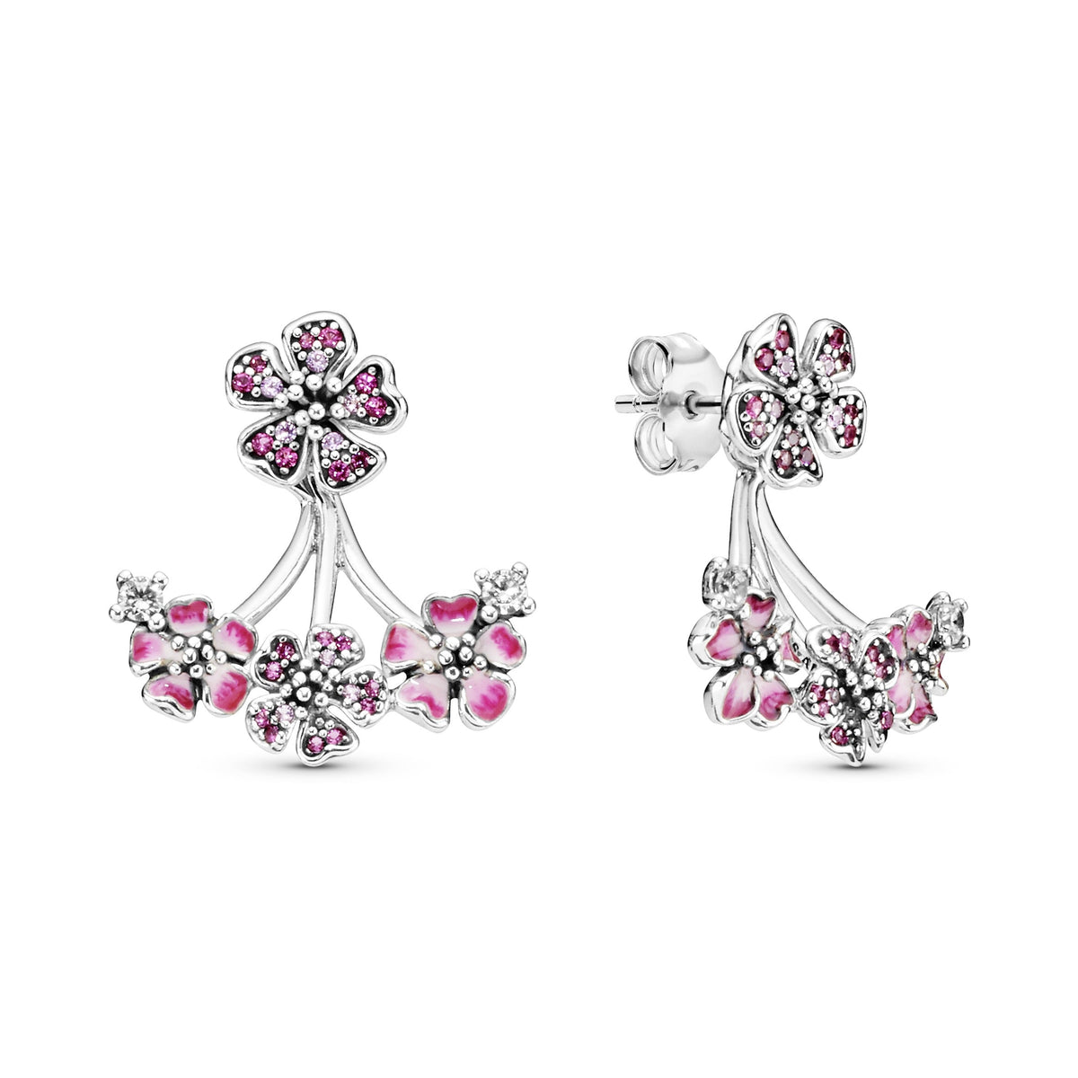 Stud Earrings – Sterling Silver – Pink Peach Blossom Flower
