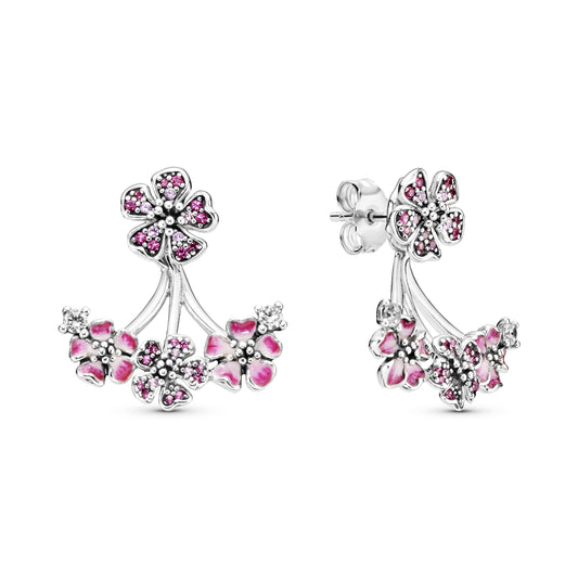 Stud Earrings – Sterling Silver – Pink Peach Blossom Flower