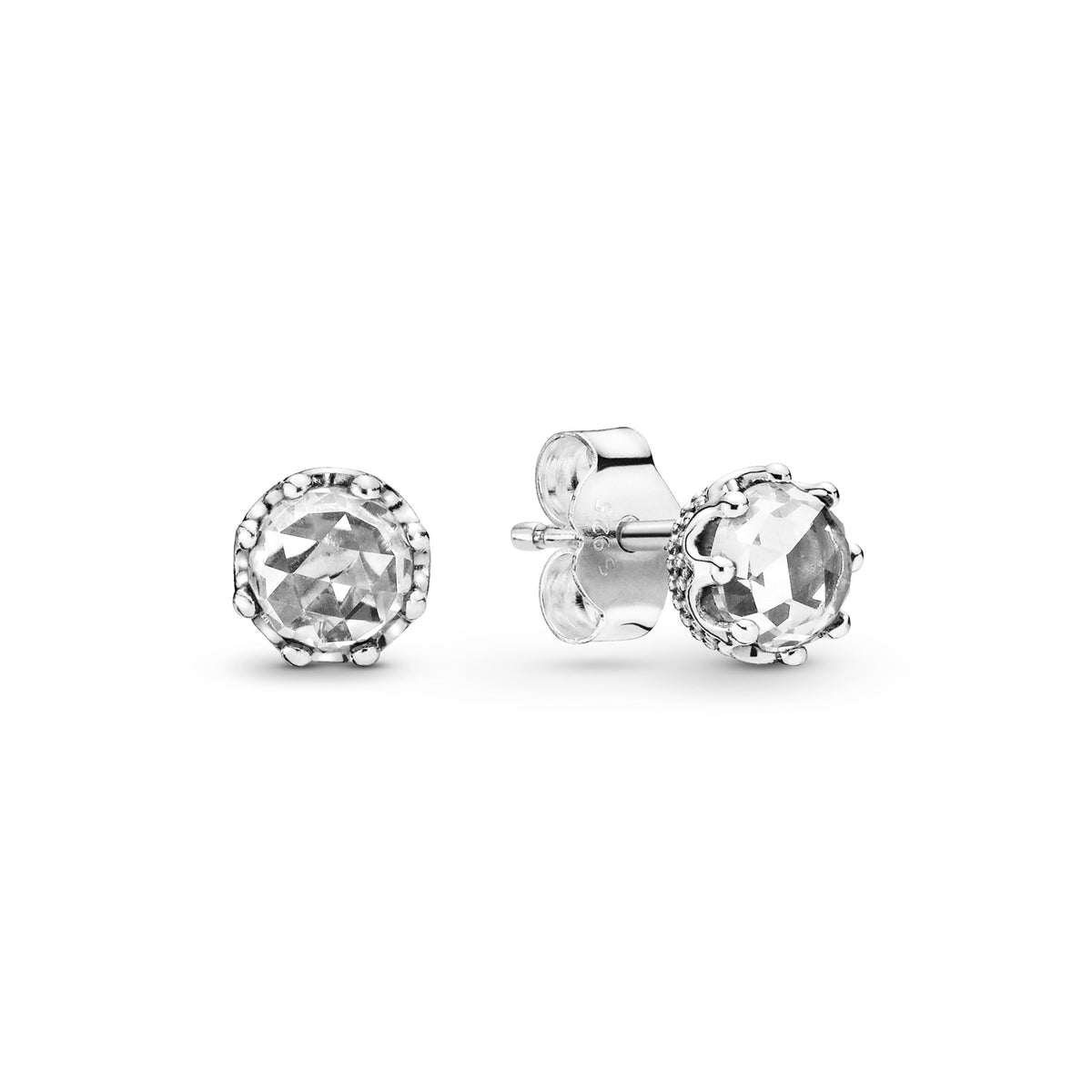 Stud Earrings – Sterling Silver – Clear Sparkling Crown