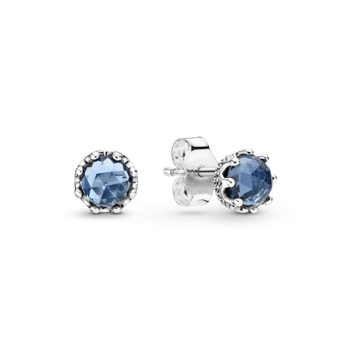 Stud Earrings – Sterling Silver – Blue Sparkling Crown