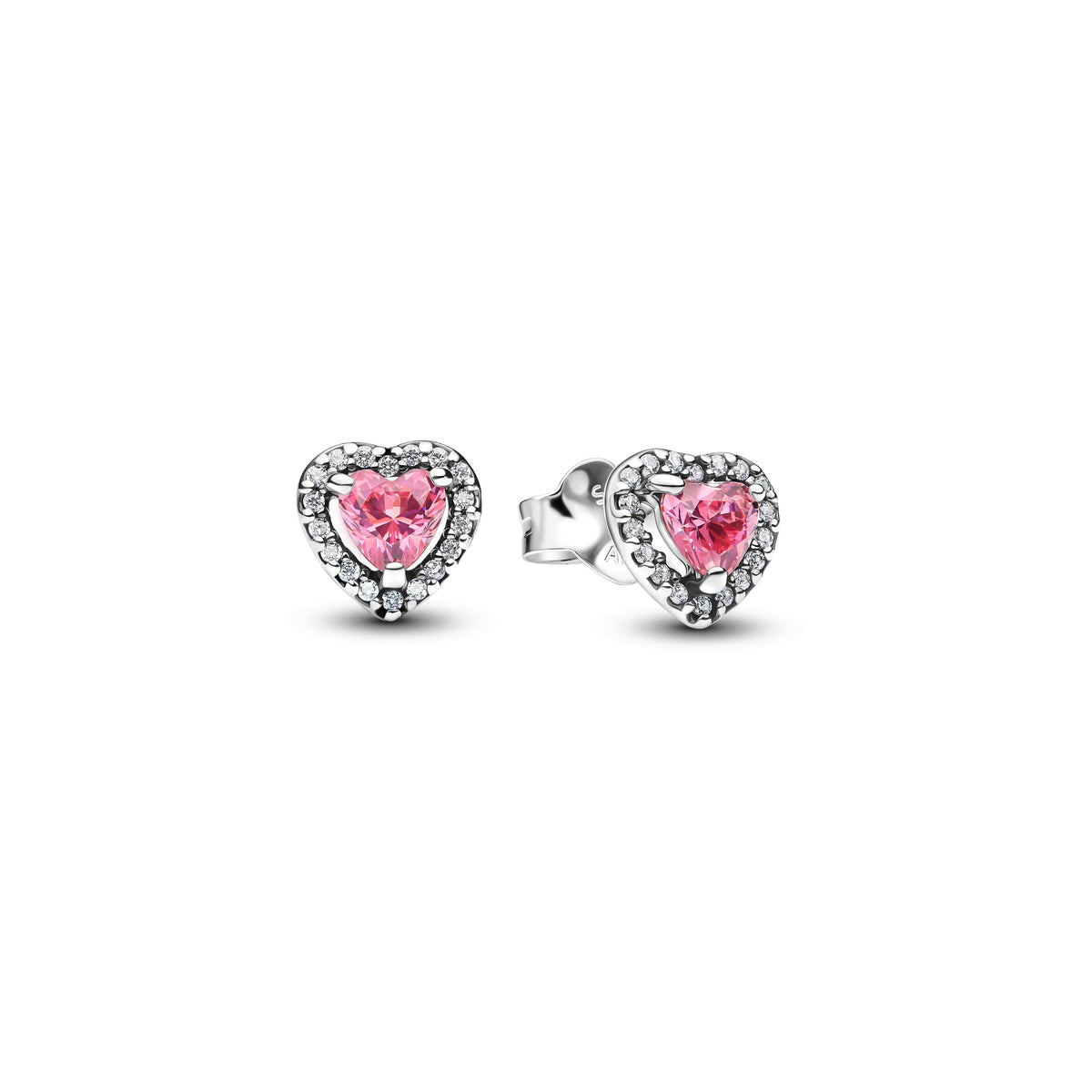 Stud Earrings – Sterling Silver – Elevated Pink Heart