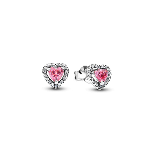 Stud Earrings – Sterling Silver – Elevated Pink Heart