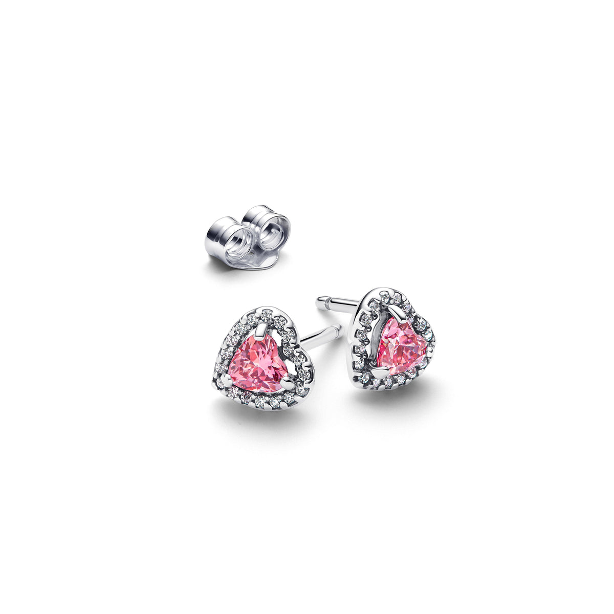 Stud Earrings – Sterling Silver – Elevated Pink Heart