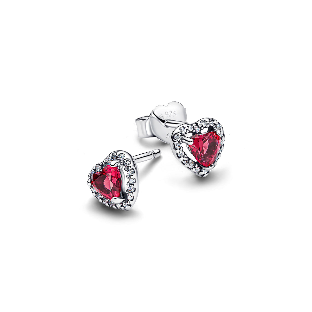 Stud Earrings – Sterling Silver – Elevated Red Heart
