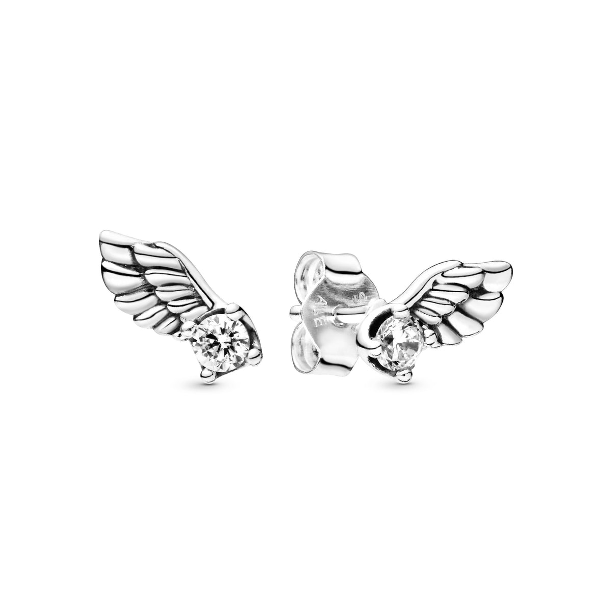 Stud Earrings – Sterling Silver – Sparkling Angel Wing