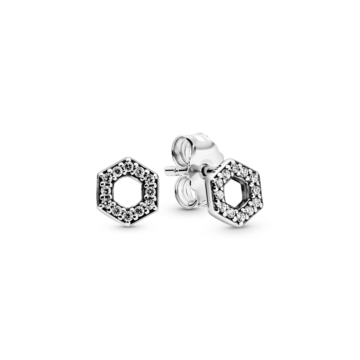 Stud Earrings – Sterling Silver – Sparkling Honeycomb Hexagon