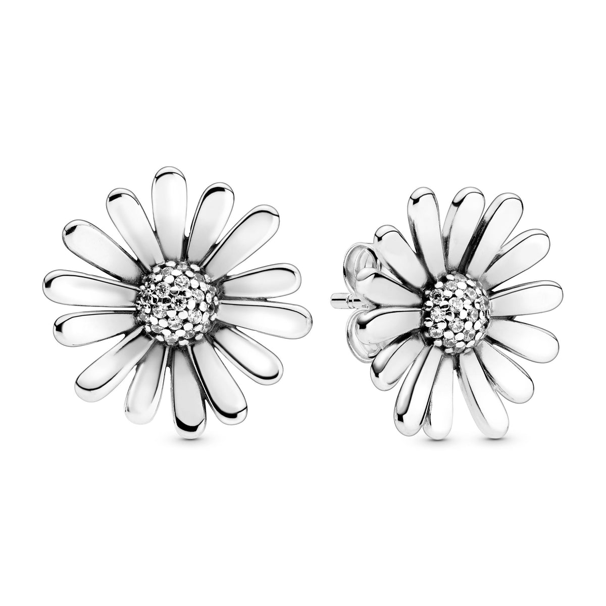 Stud Earrings – Sterling Silver – Pavé Daisy Flower Statement