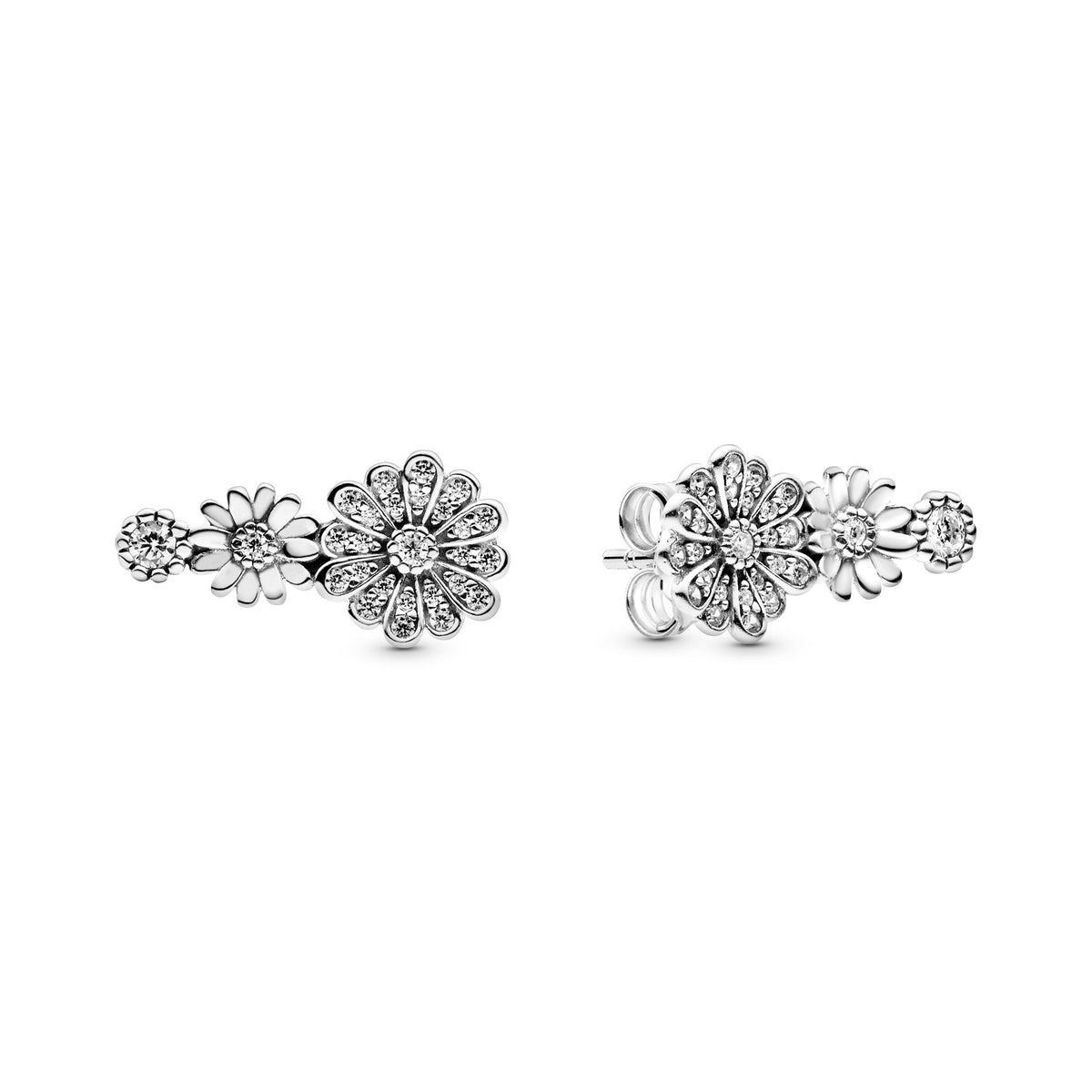 Stud Earrings – Sterling Silver – Sparkling Daisy Flower Trio