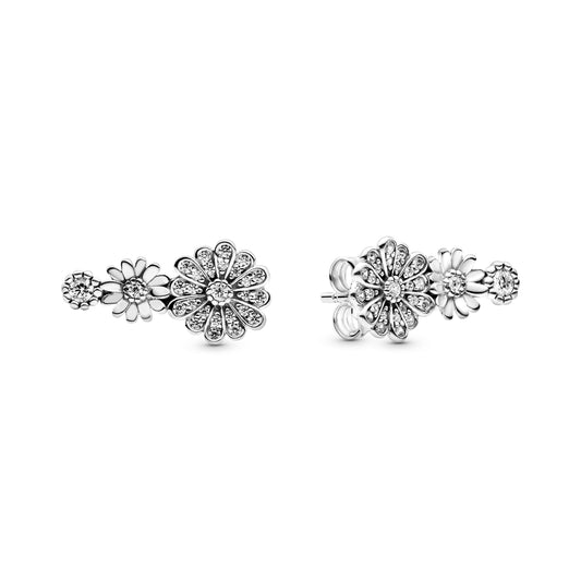 Stud Earrings – Sterling Silver – Sparkling Daisy Flower Trio