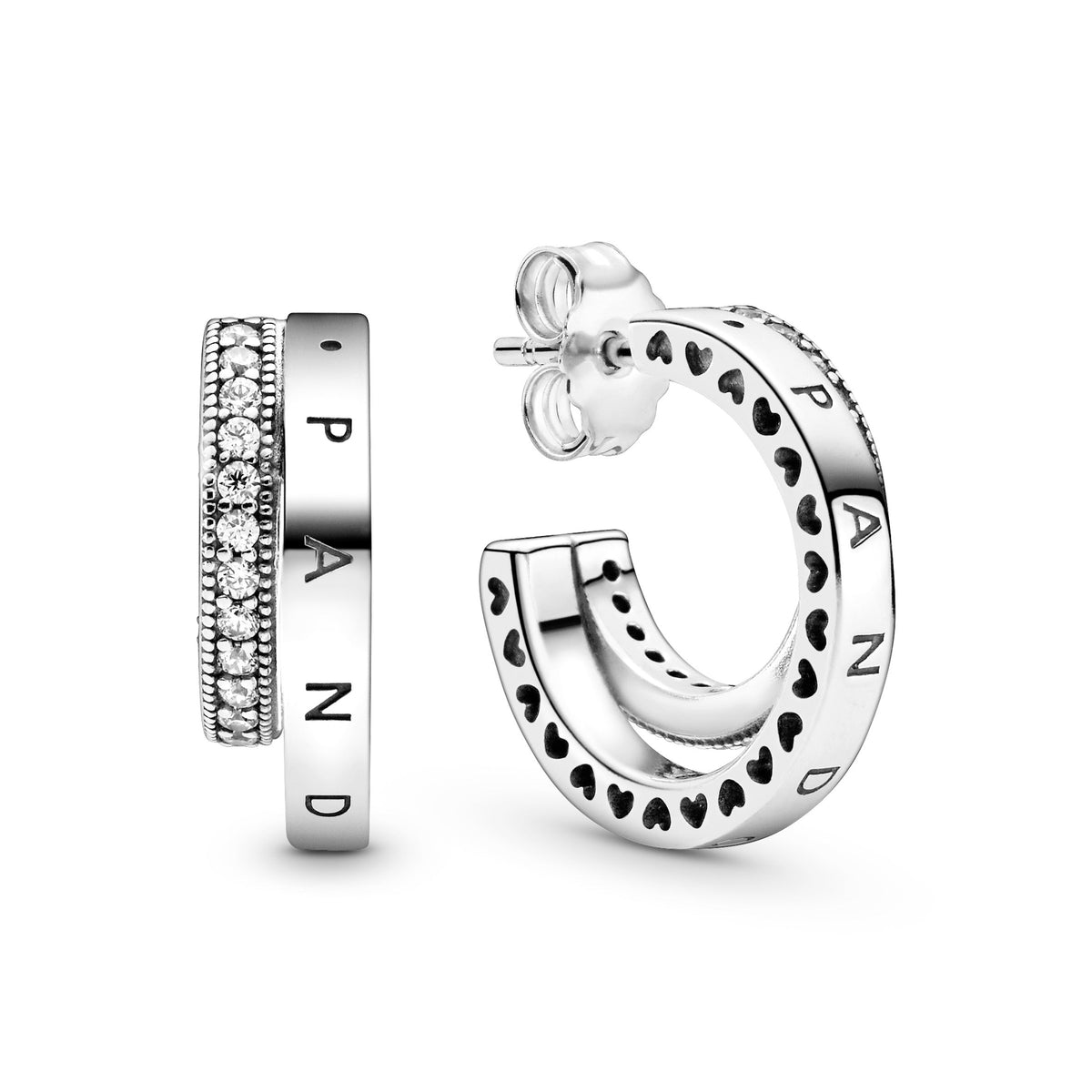 Hoop Earrings – Sterling Silver – Pavé Double