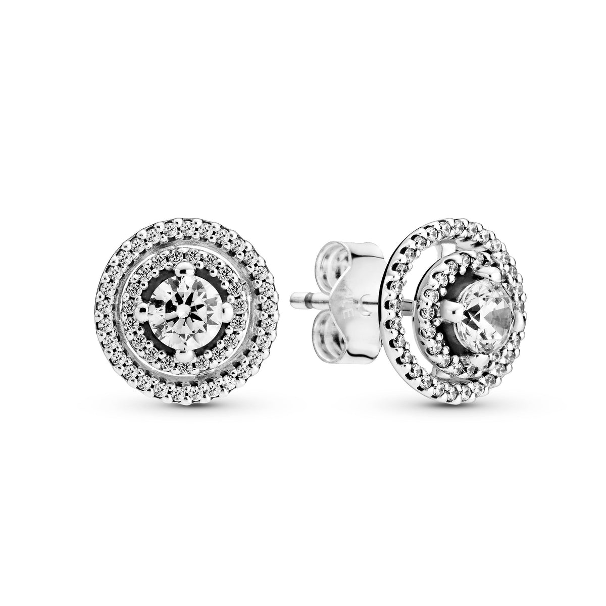 Stud Earrings – Sterling Silver – Sparkling Double Halo