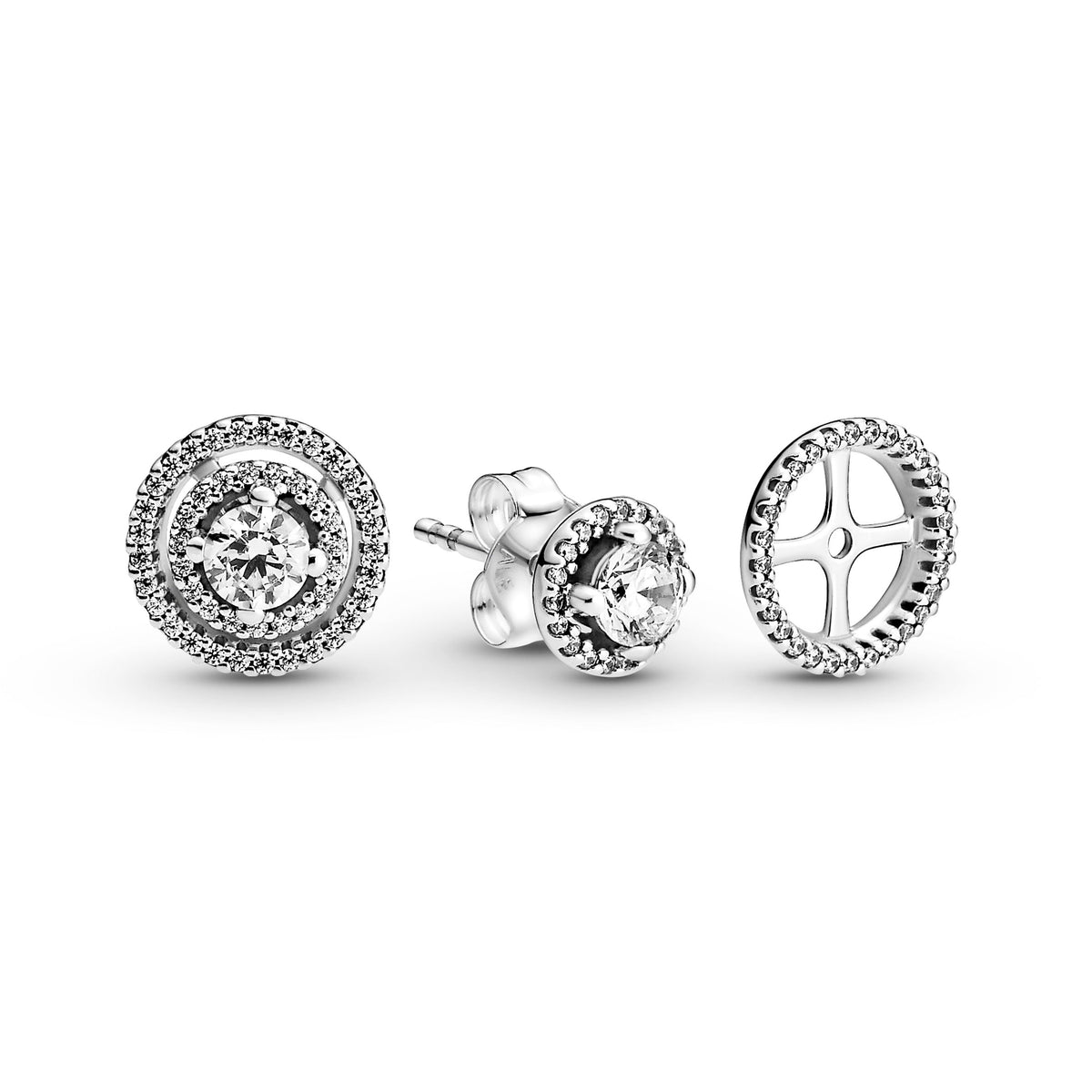 Stud Earrings – Sterling Silver – Sparkling Double Halo