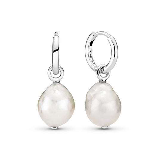Hoop Earrings – Sterling Silver – Freshwater Cultured Baroque Pearl