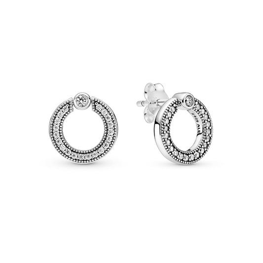 Stud Earrings – Sterling Silver – Pavé & Logo Circle Reversible