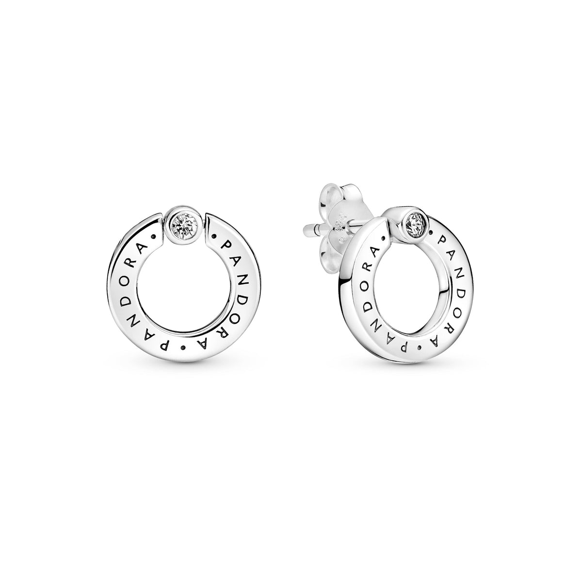 Stud Earrings – Sterling Silver – Pavé & Logo Circle Reversible