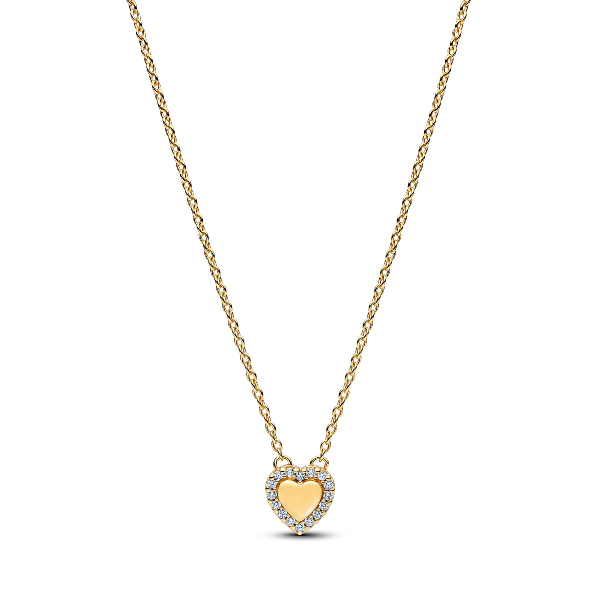 Necklace – 14k Gold-Plated – Engravable Heart Halo Collier