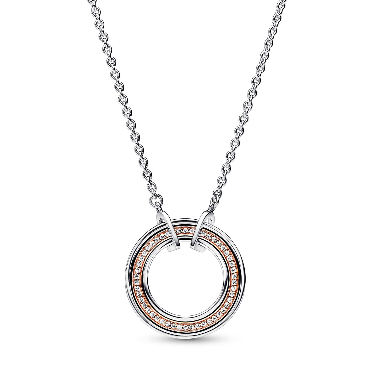 Necklace – 14k Rose Gold-Plated – Pandora Signature Two tone Logo & Pavé