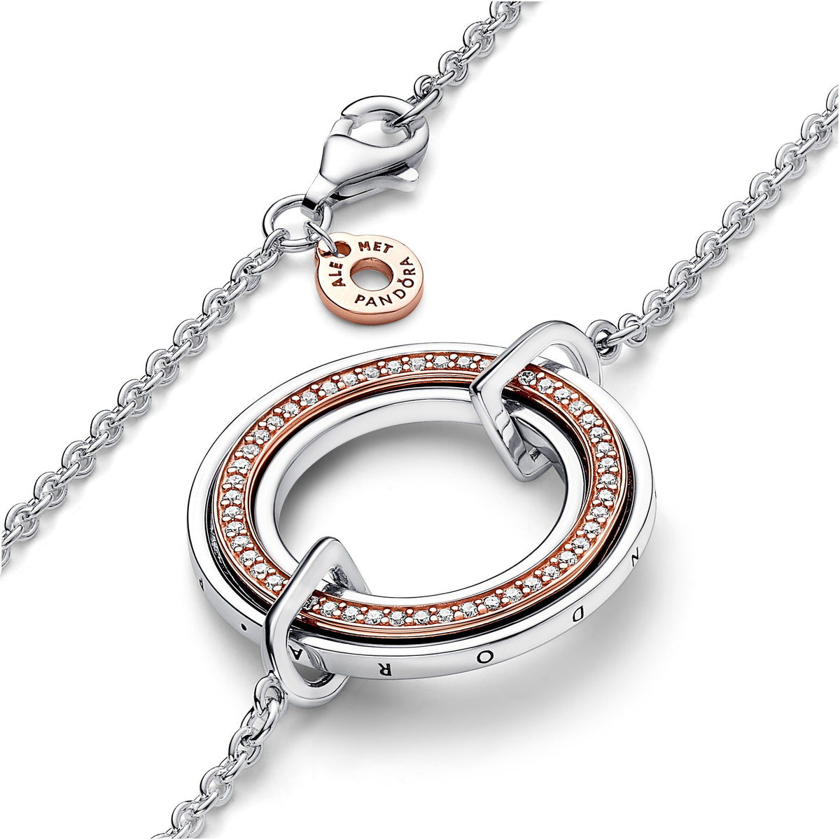 Necklace – 14k Rose Gold-Plated – Pandora Signature Two tone Logo & Pavé