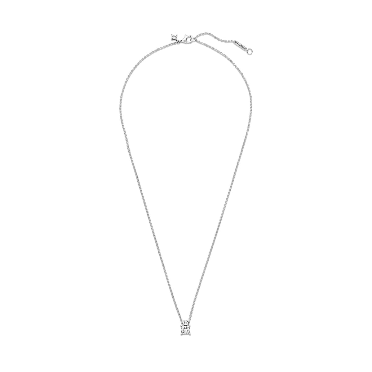 Pendant Necklace – Sterling Silver – Sparkling Collier Round & Square
