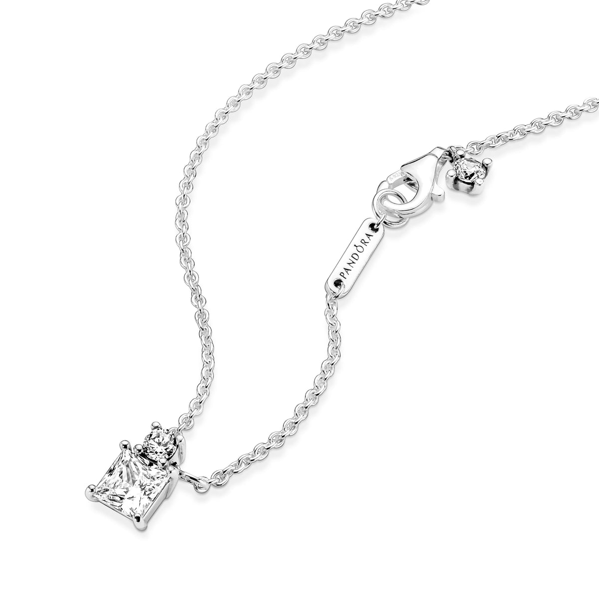 Pendant Necklace – Sterling Silver – Sparkling Collier Round & Square
