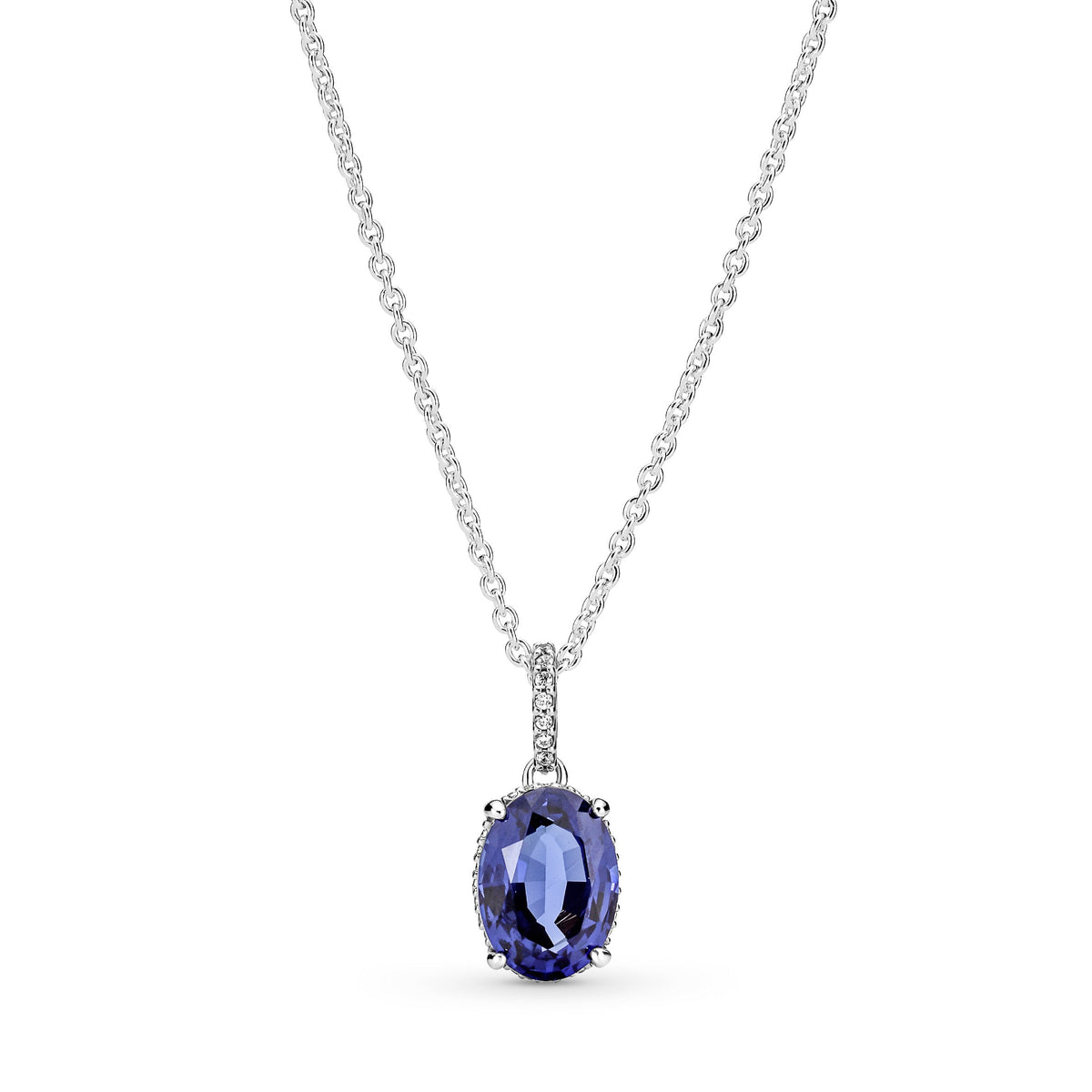 Pendant Necklace – Sterling Silver – Sparkling Statement Halo