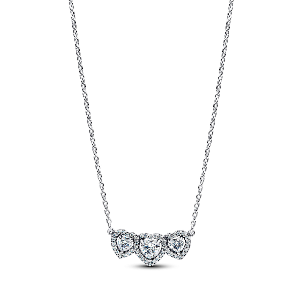 Necklace – Sterling Silver – Halo Heart Trilogy Collier