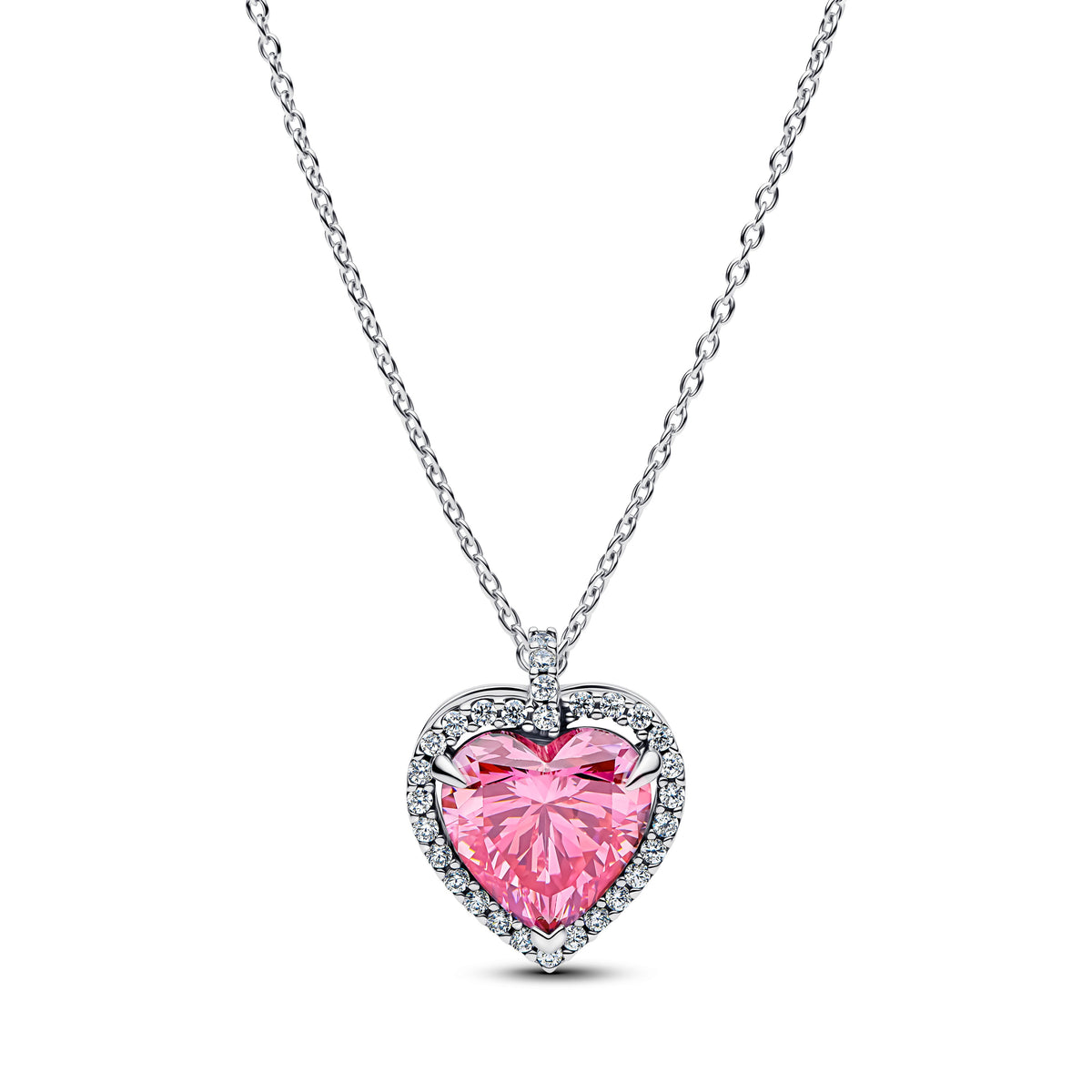 Necklace – Sterling Silver – Pink Halo Heart Collier
