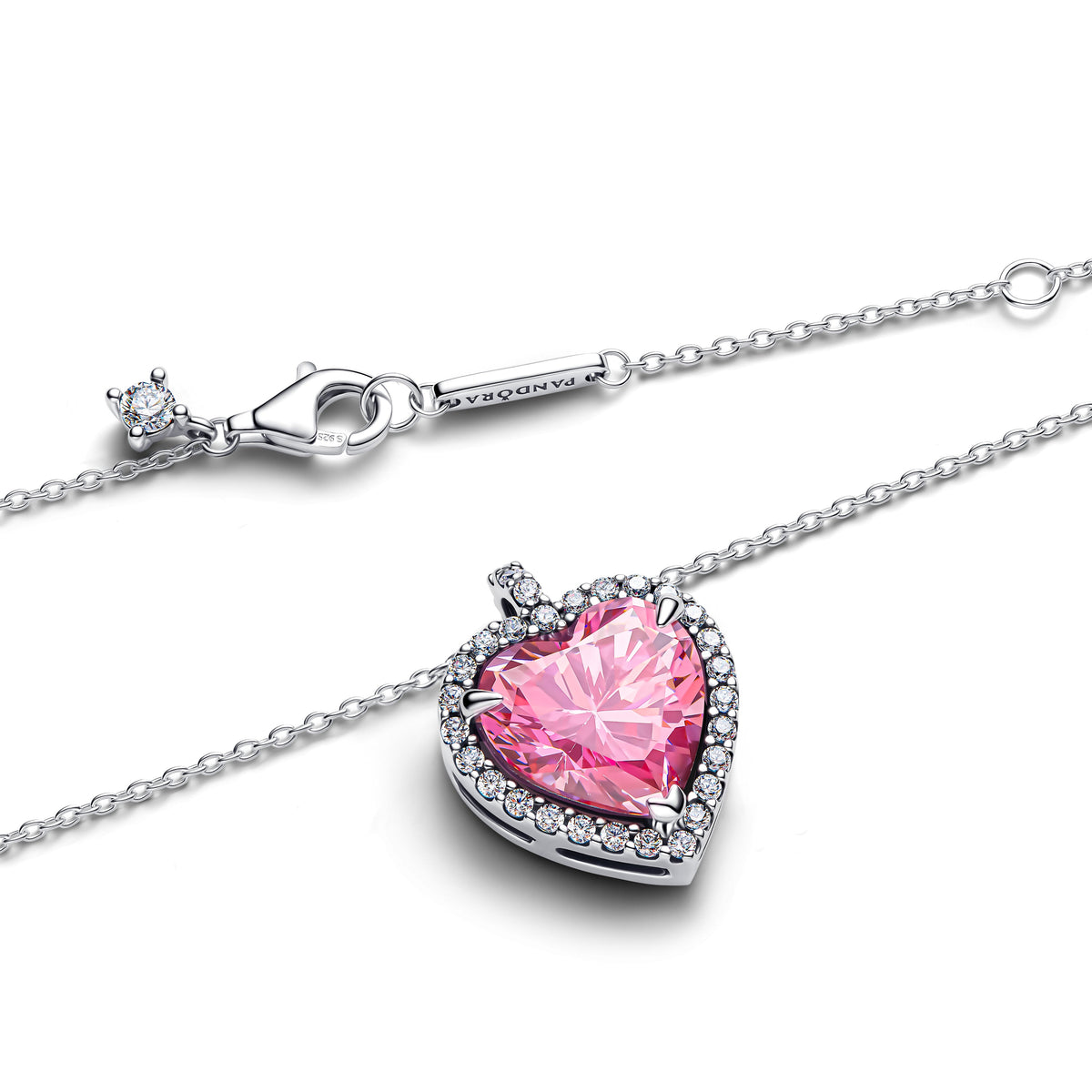 Necklace – Sterling Silver – Pink Halo Heart Collier