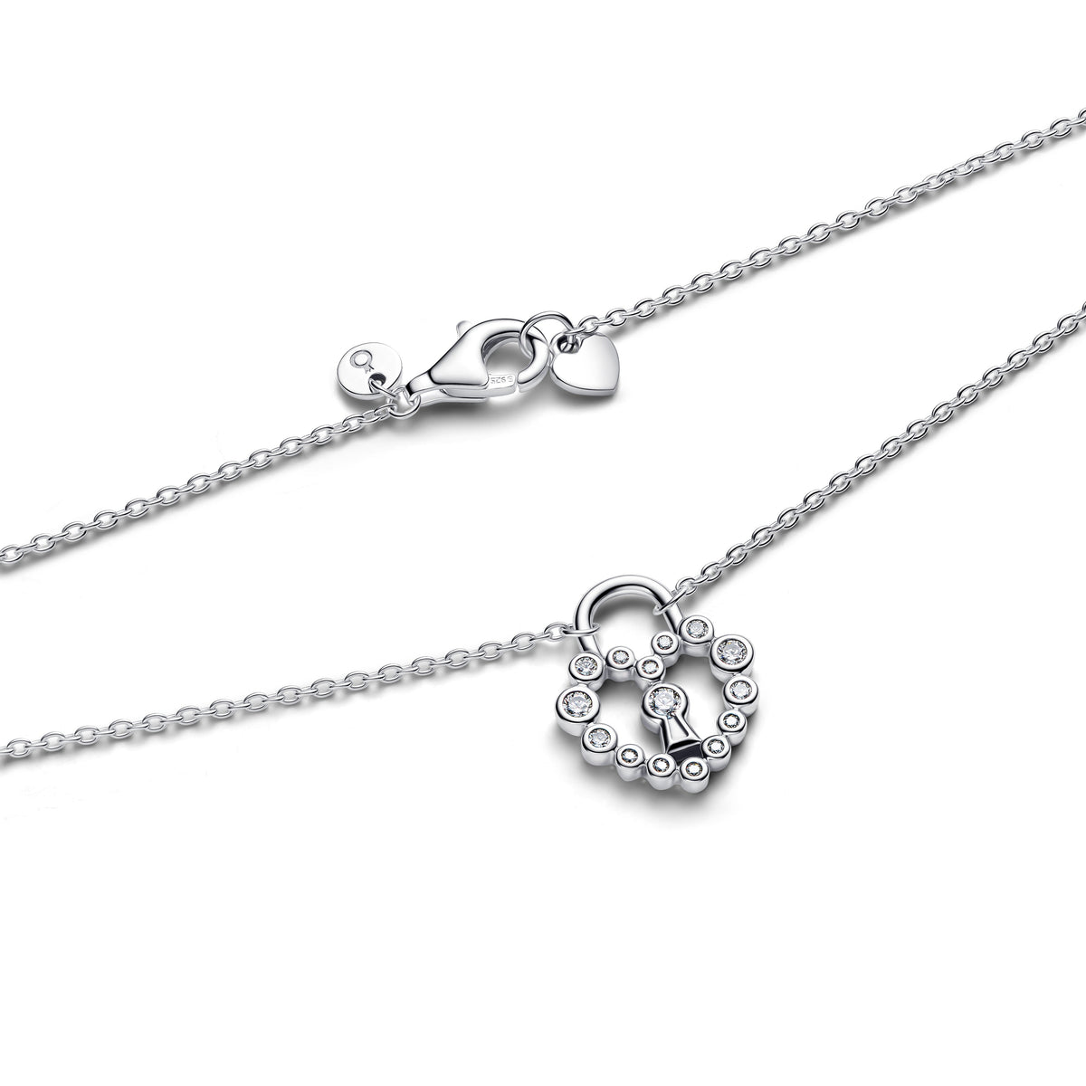 Pendant Necklace – Sterling Silver – Sparkling Heart Padlock
