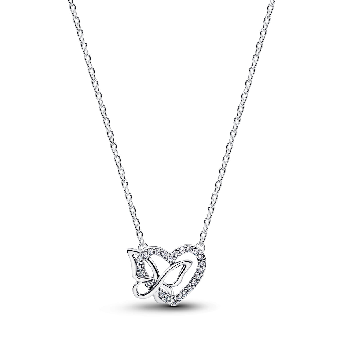 Pendant Necklace – Sterling Silver – Entwined Heart & Butterfly