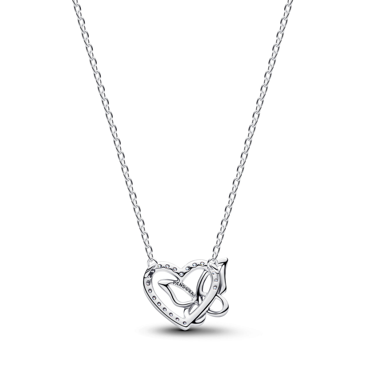 Pendant Necklace – Sterling Silver – Entwined Heart & Butterfly