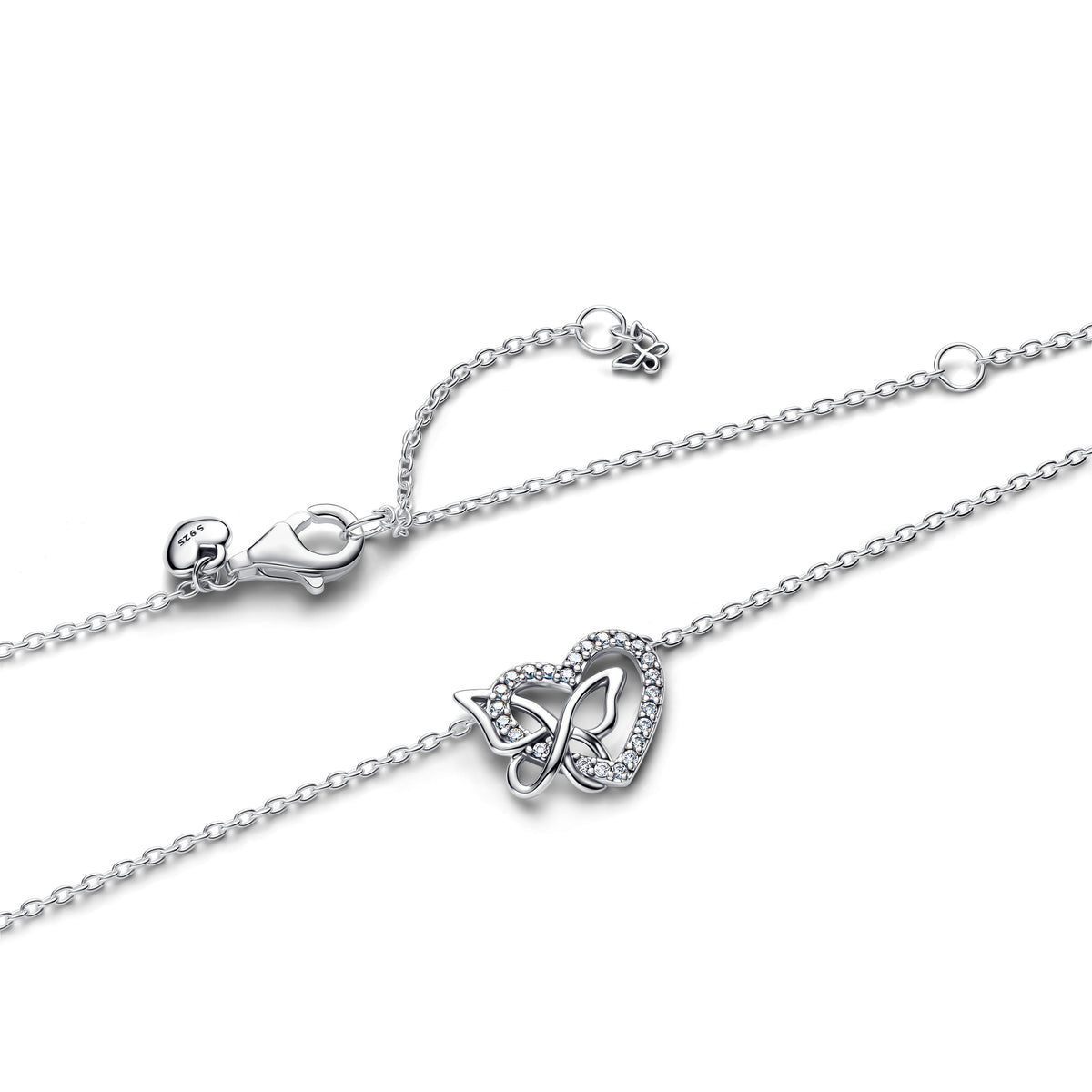 Pendant Necklace – Sterling Silver – Entwined Heart & Butterfly