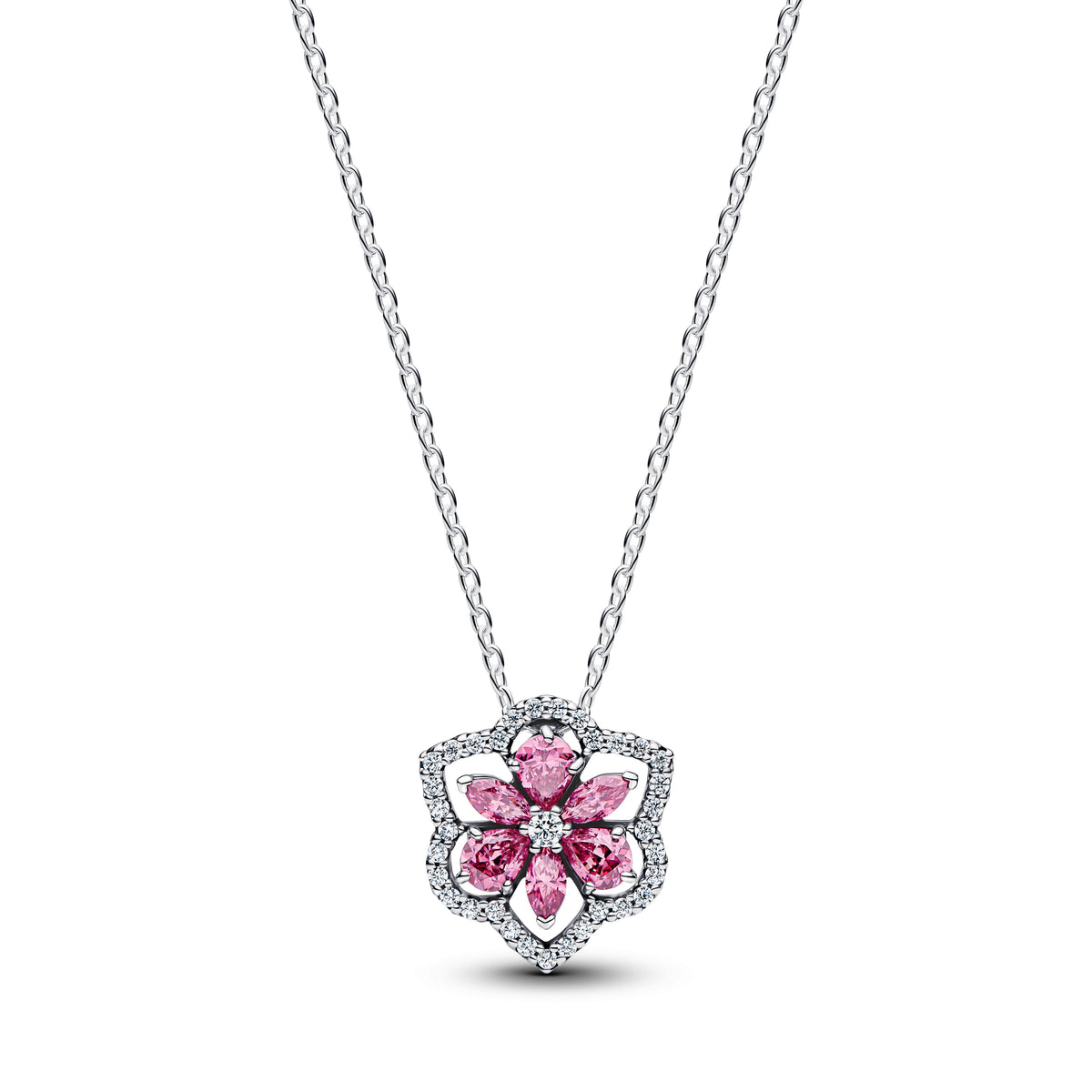 Pendant Necklace – Sterling Silver – Herbarium Sparkling Pink Flower