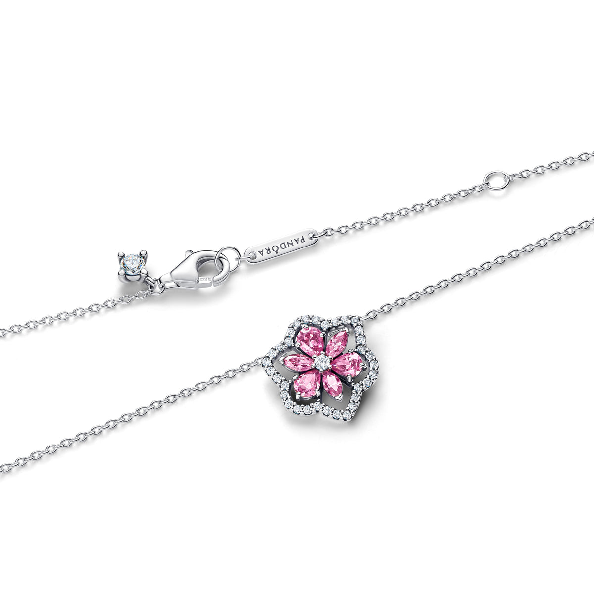 Pendant Necklace – Sterling Silver – Herbarium Sparkling Pink Flower