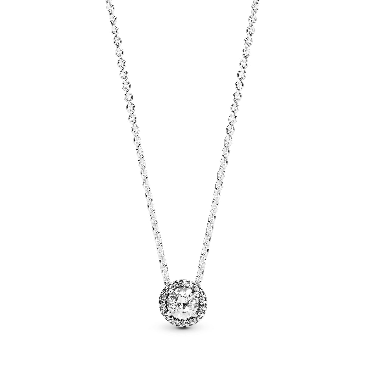 Necklace – Sterling Silver – Round Sparkle Halo