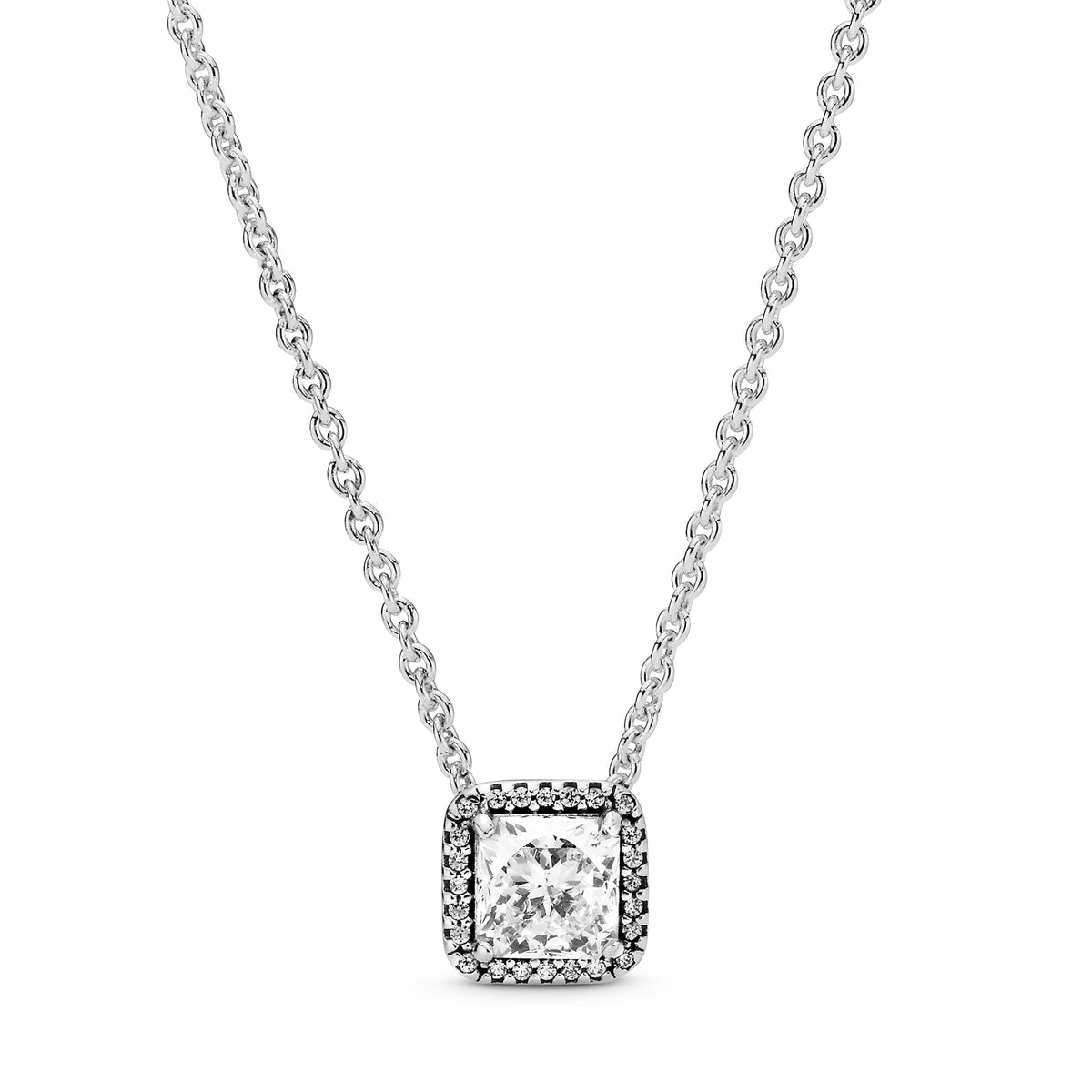 Necklace – Sterling Silver – Square Sparkle Halo