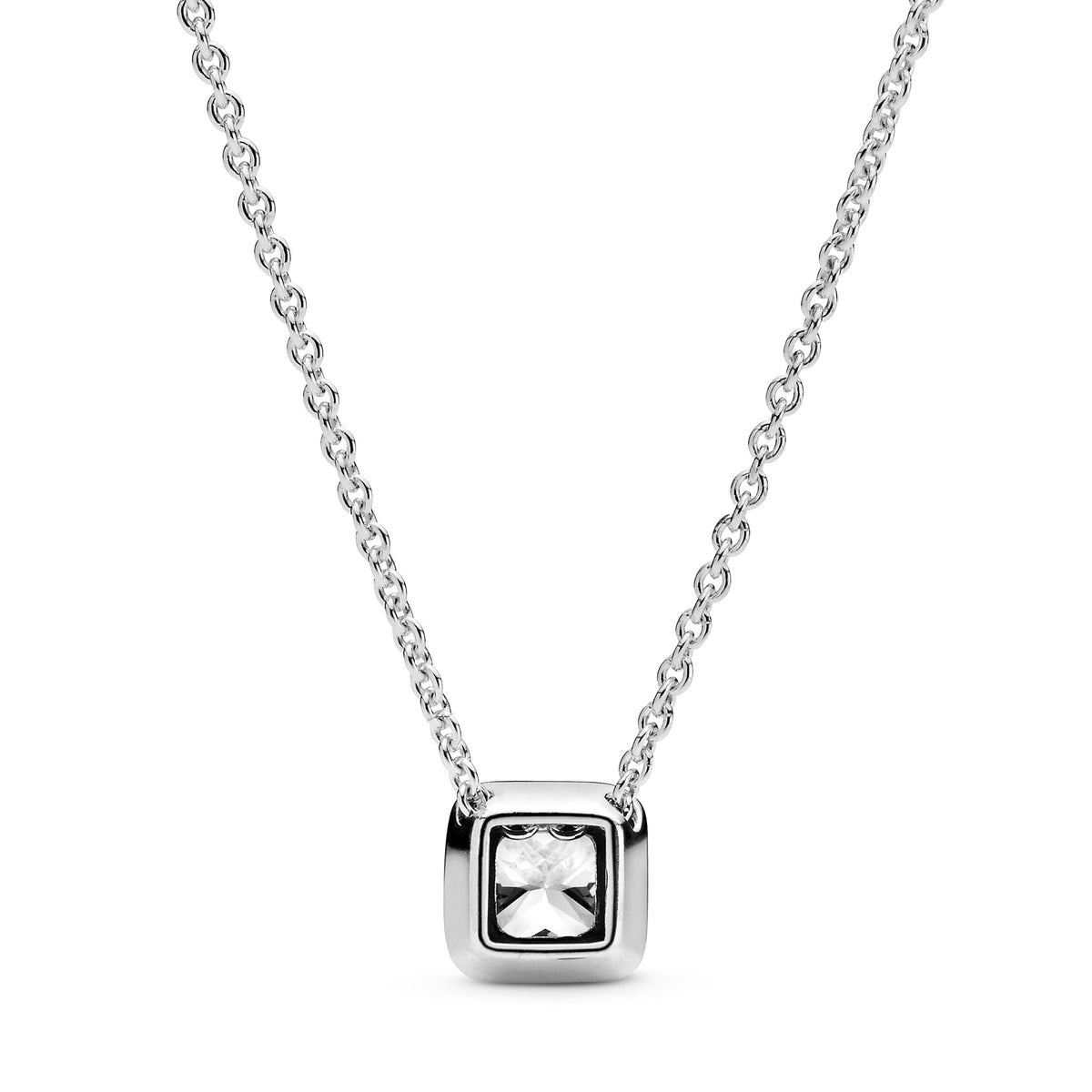 Necklace – Sterling Silver – Square Sparkle Halo